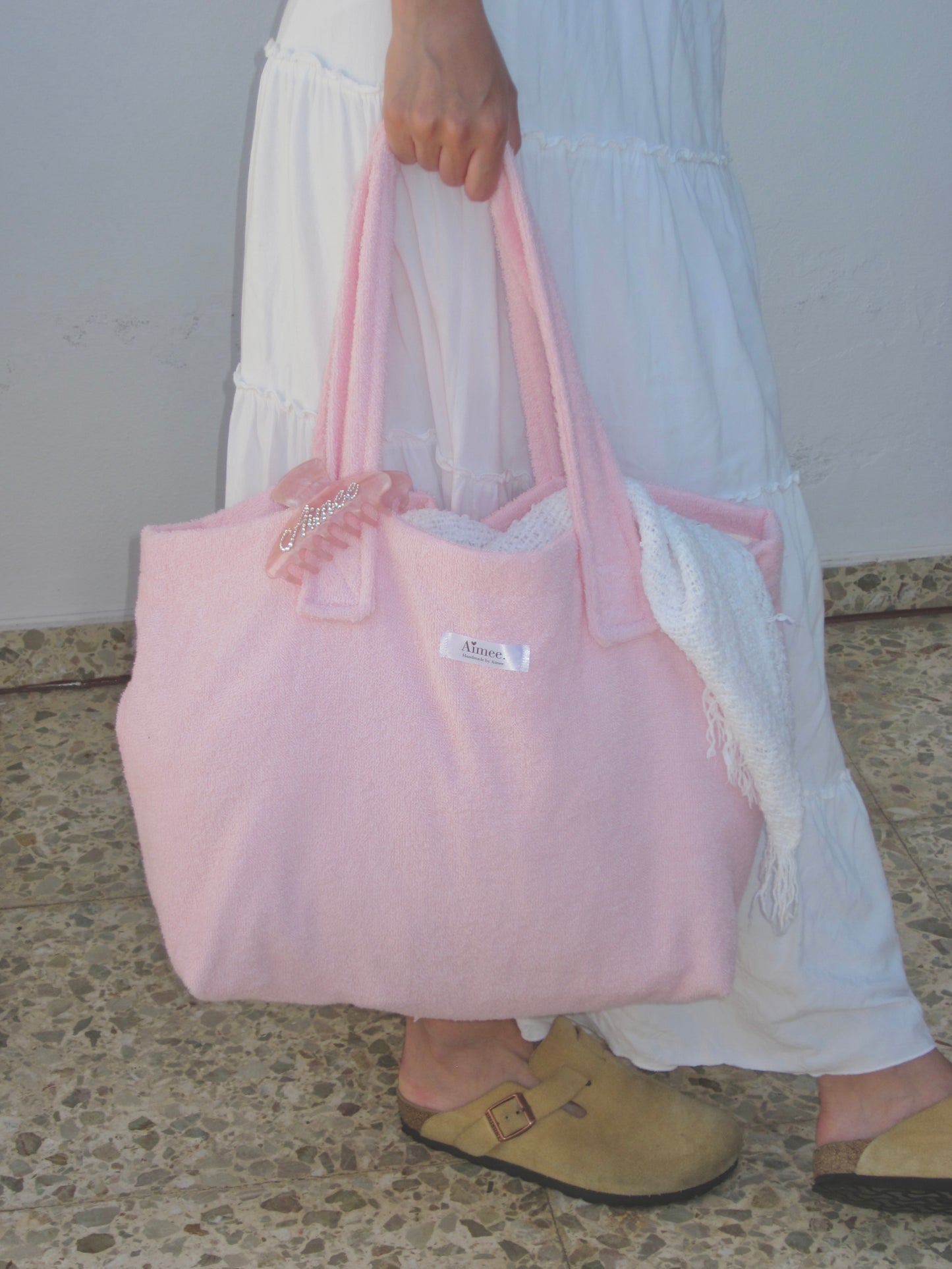 pink floral tote bag